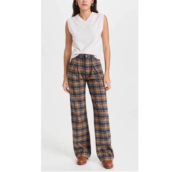 NWT Mother The Pleated Maven Plaid Pants Delta Dawn - Size 33 - Picture 1 of 14